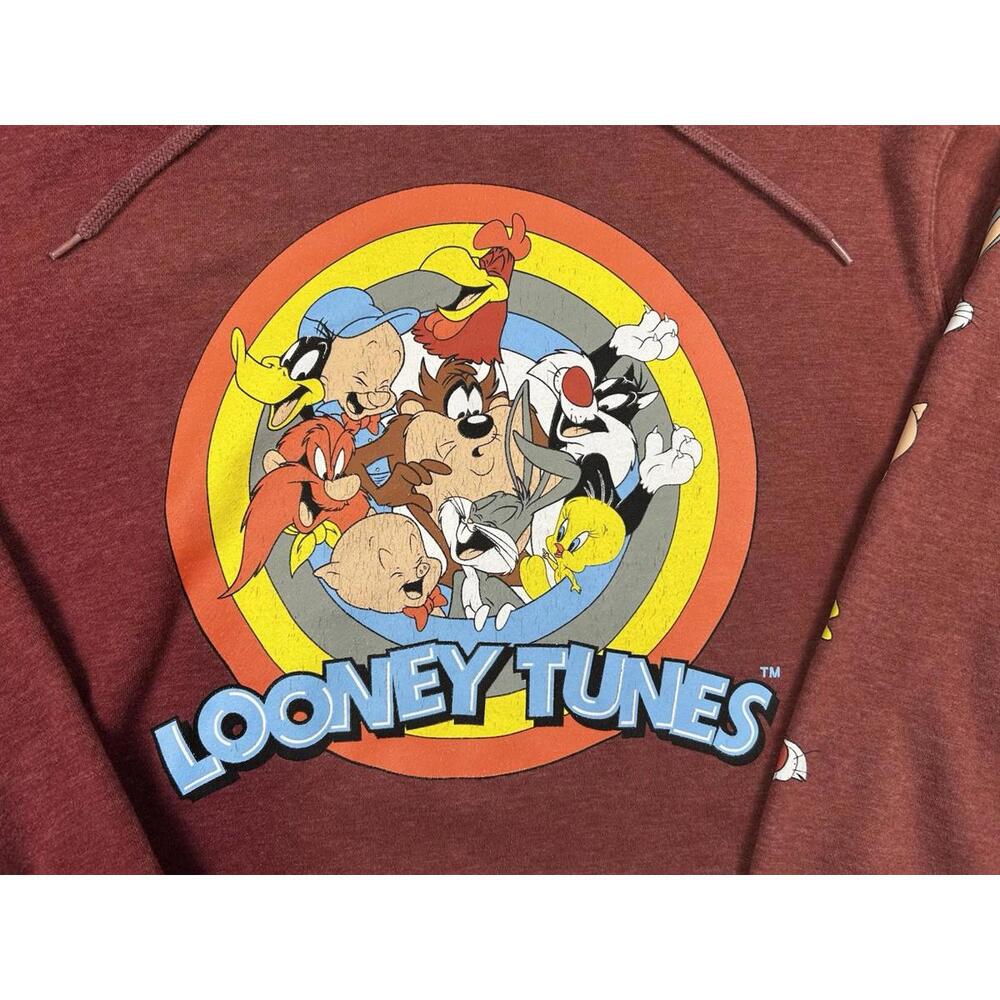 Looney Tunes Hoodie 2XL Red Warner Bros Character Graphic Sleeve Pullover - Picture 3 of 12